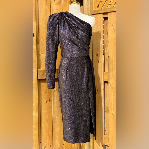 🆕 BRONX & BANCO 🧿NWT Belle One Shoulder Dress, Black Glitter Velvet, Sz M US 6 - Picture 12 of 17